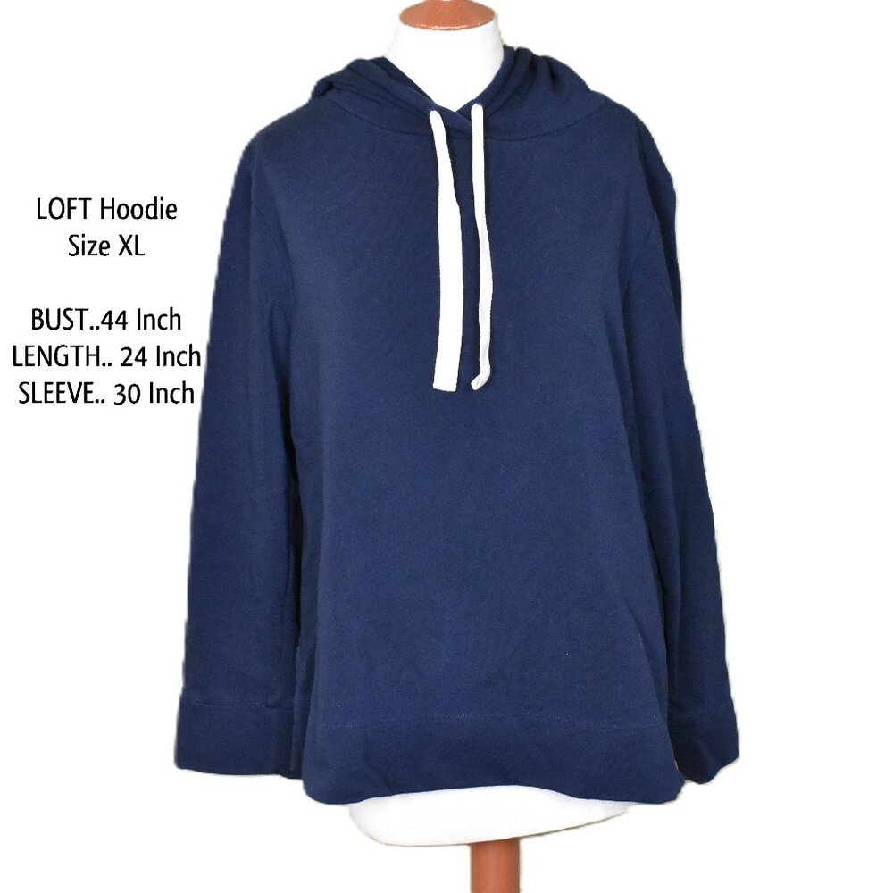 LOFT Hoodie XL Navy Blue Long Sleeve Cotton Blend Draw String